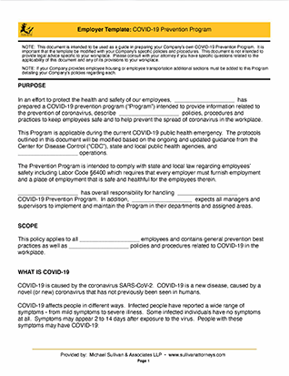 COVID-19 Prevention Program Template COVID-19 Prevention Program Template